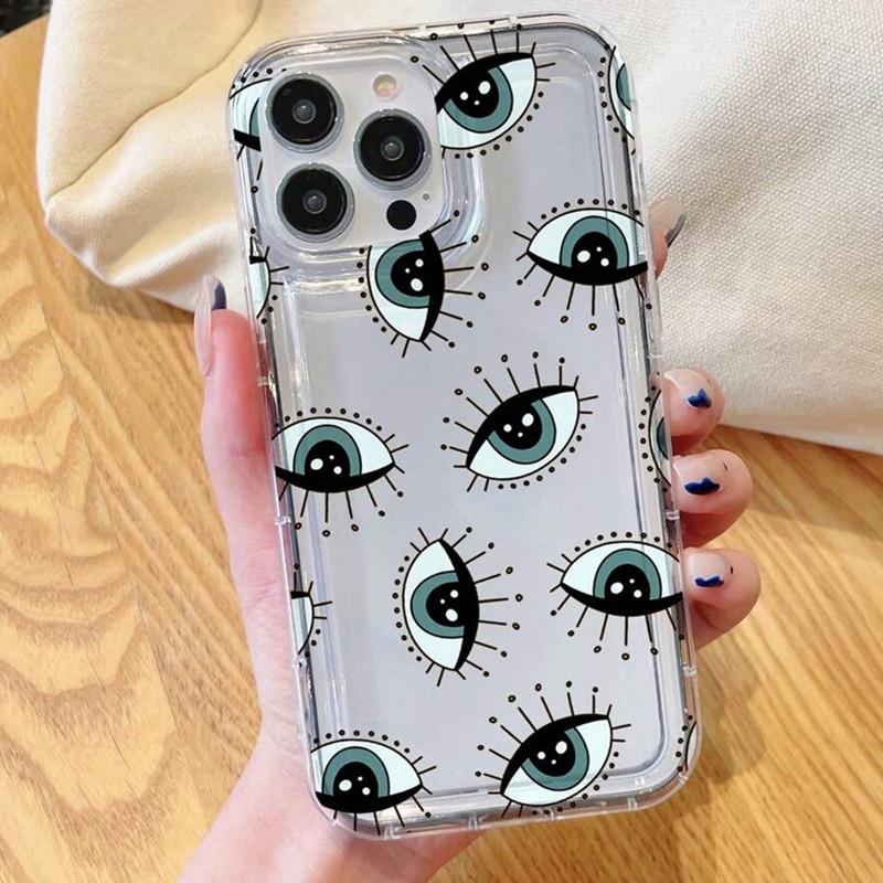 Eye & Star Print Shock Absorbing Clear Phone Case For iPhone 16 15 14 Pro Max 11 12 13 Pro 7 8 Plus X XR Shockproof Back Cover