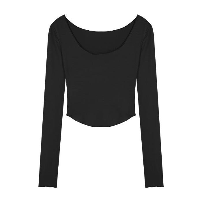 

Pure desire short T-shirt top women s waist slim-fitting inner long-sleeved irregular bottoming shirt S чёрный