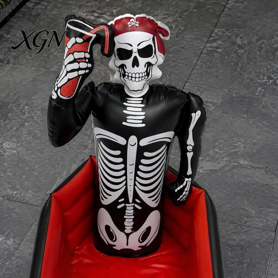 Funny Halloween Gifts for Friends Inflatable Skull Ice Bucket, Pirate Skeleton Drink Cooler Party, Leakproof Events Thickened PVC Portable Beverage