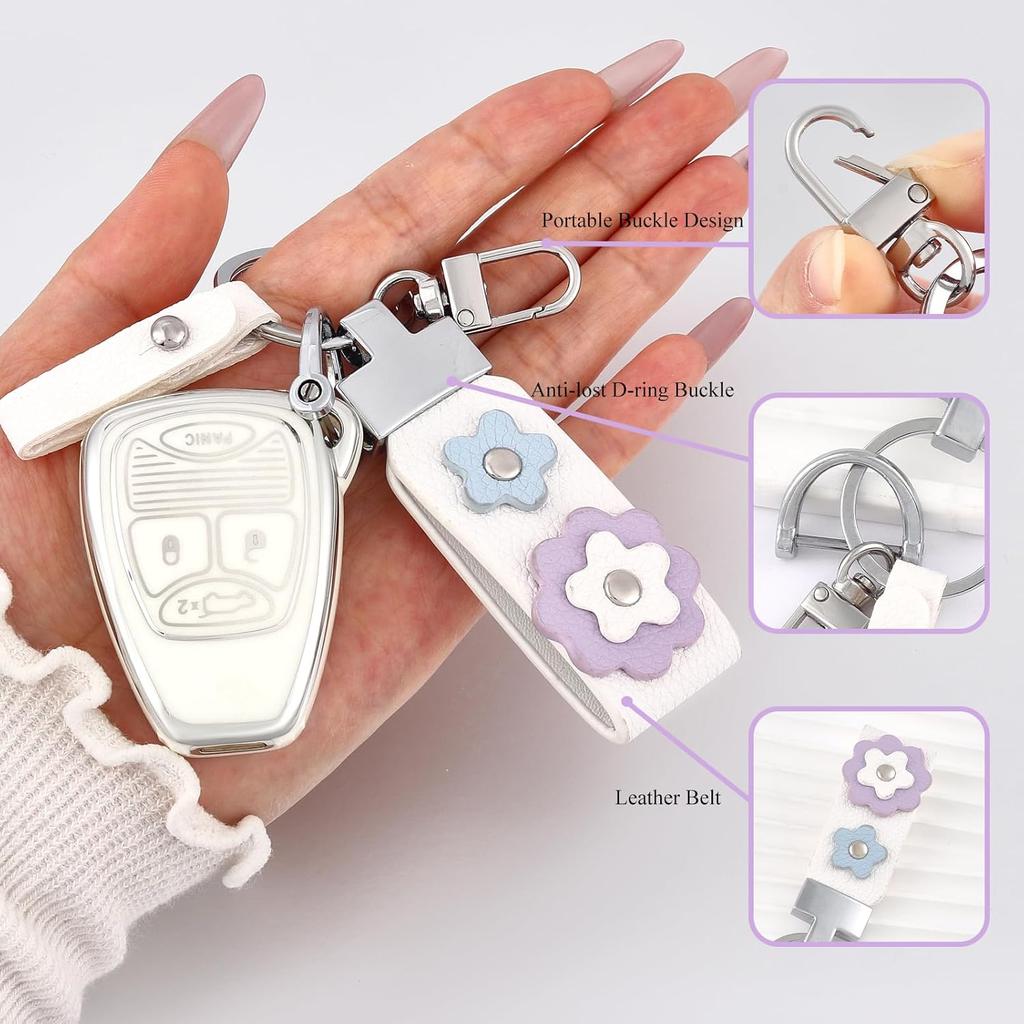 for Jeep Key Fob Cover with Leather Keychain, Soft TPU Key Case Protection Fit for Jeep Wrangler Compass Dodge Ram Durango Caliber Dakota Nitro