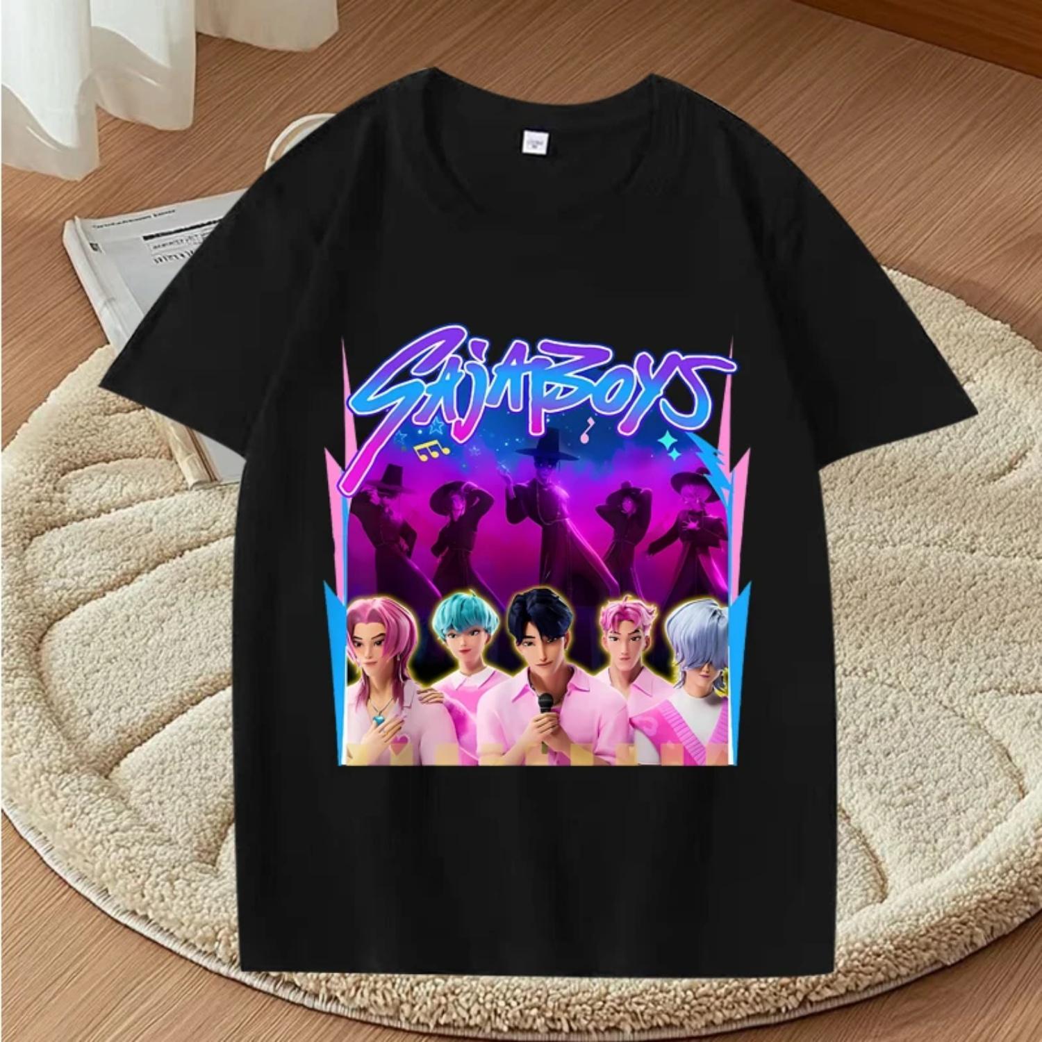 

Saja Boys Kpop Demon Hunter Graphic T Shirt 2025 Men ’s Women Anime Oversized 100% Cotton Short Sleeve Summer Print Unisex Tops S чёрный