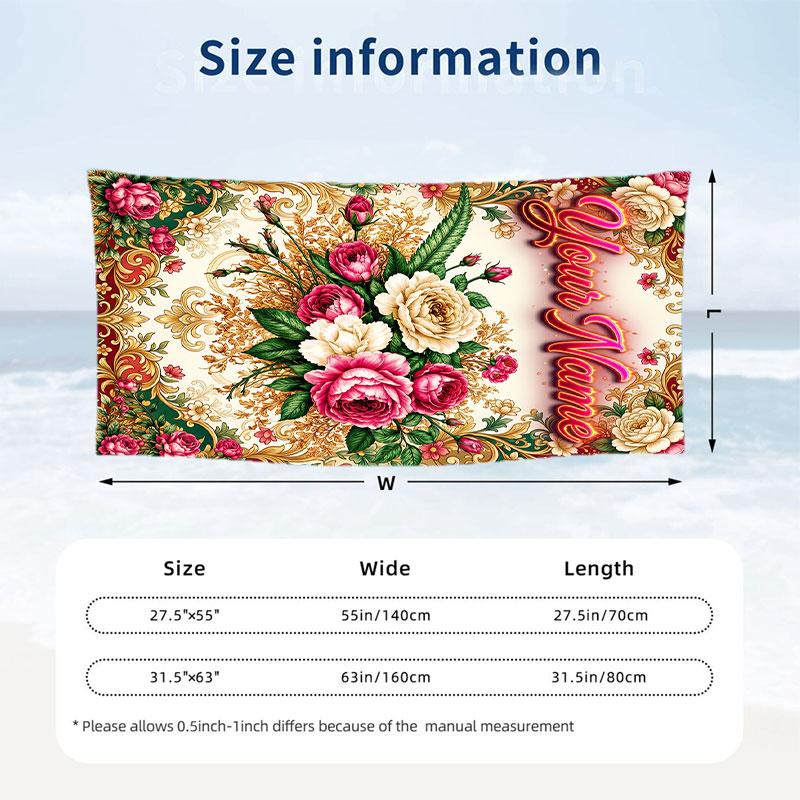Floral Garden Theme Beach Towel Personalized Custom Name & Text Soft Quick Dry Beach Towel for Swimming Travel
