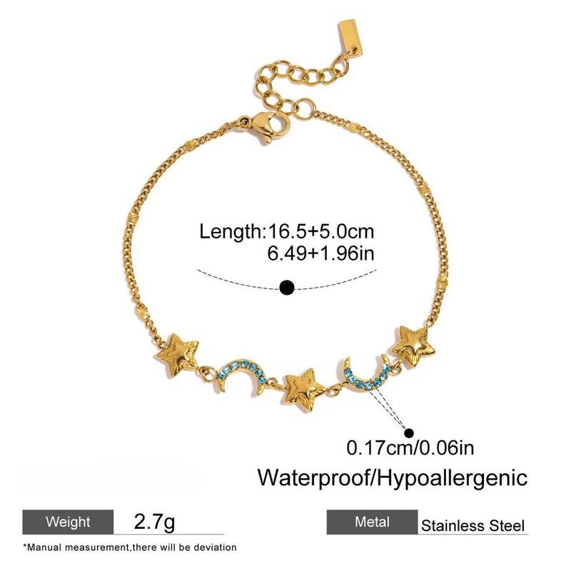 Stainless Steel Star Moon Charm Bracelet Women 18K Gold Plated Lightweight Luxury Minimalist Jewelry