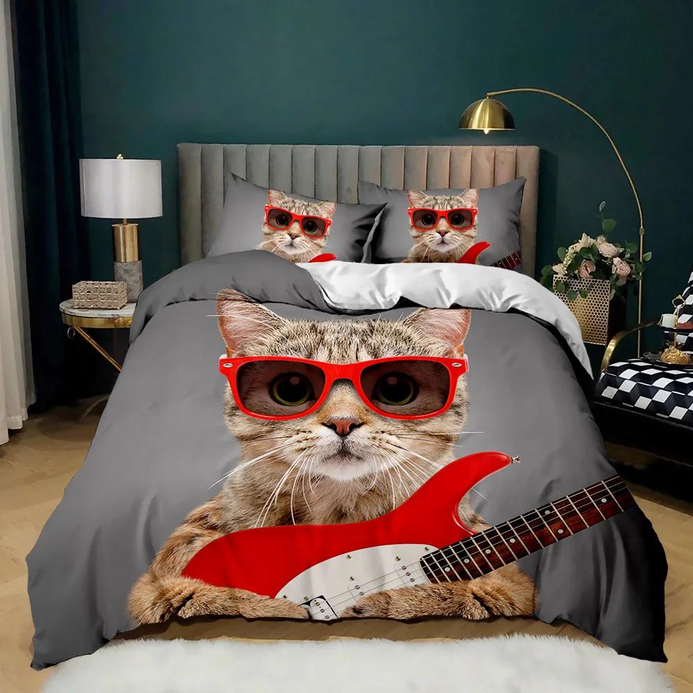 

Мультяшный кот пододеяльник комплект милый кошачий голова декор комнаты комплект постельного белья красочный питомец двойной двуспальный королевский размер полиэстер стеганый чехол EU single(135x200cm)