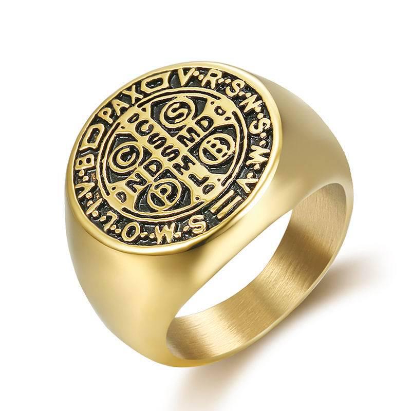 

Men s European-American Hip Hop Titanium Steel Retro Letter Ring - r6129