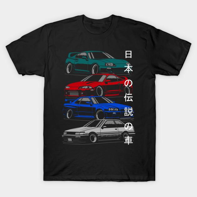 

Men Black Print T-shirt Japanese Legendary Cars No-Cut Transfer Paper Print Cotton Tshirt 2XL