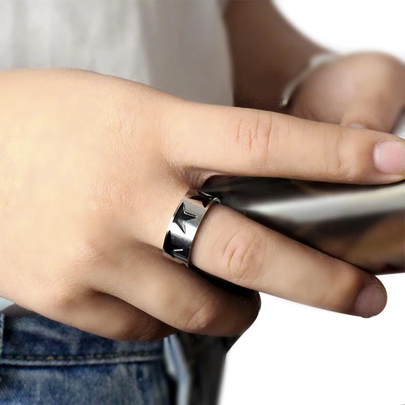 Two Tone Silver Black Ring Black Enamel Stainless Steel Women and Mens Silver Color Trendy Casual Rings Size 7 8 10