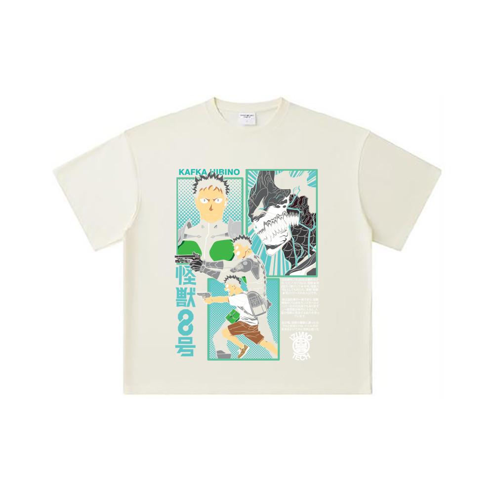260 GSM Double Yarn 32 Count 100% Cotton Kaiju No 8 V7 Kafka Print Unisex Heavy Cotton T Shirt