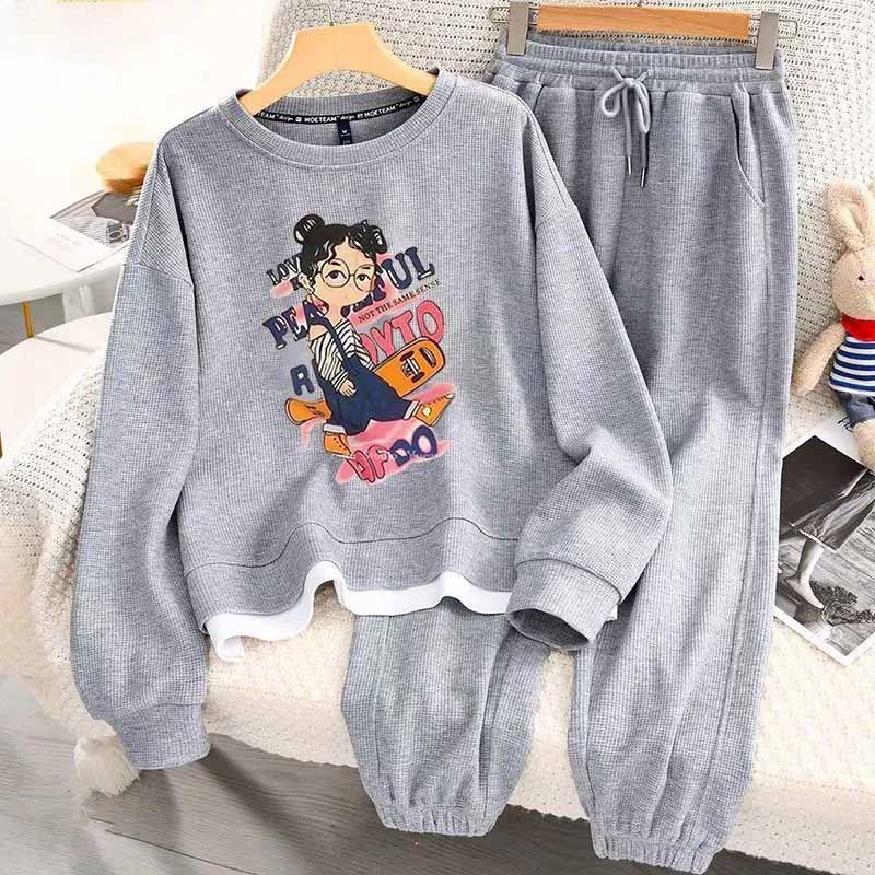 Women Suits Sets Large Size Pullover Sweatshirt Pants Thickened Top Longs Pants Two-piece Oversize 2PC Suit
