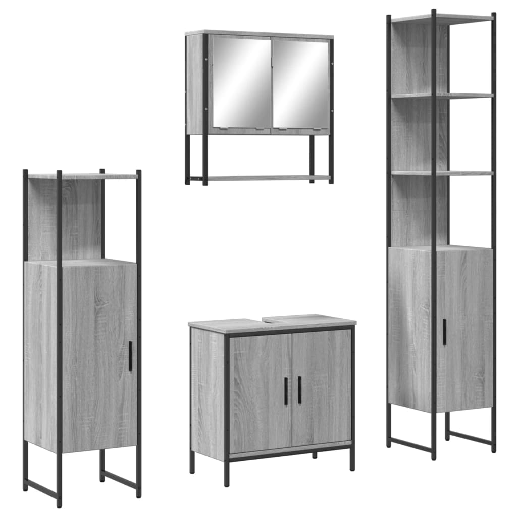 4 Piece Bathroom Furniture Set Grey Sonoma Wood Based Material