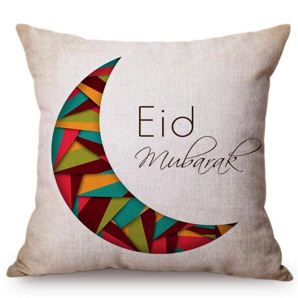 Islamic Eid Ramadan Sofa Decoration Throw Pillow Case Muslim Kareem Moon Greetings Text Symbols Cotton Linen Car Cushion Cover