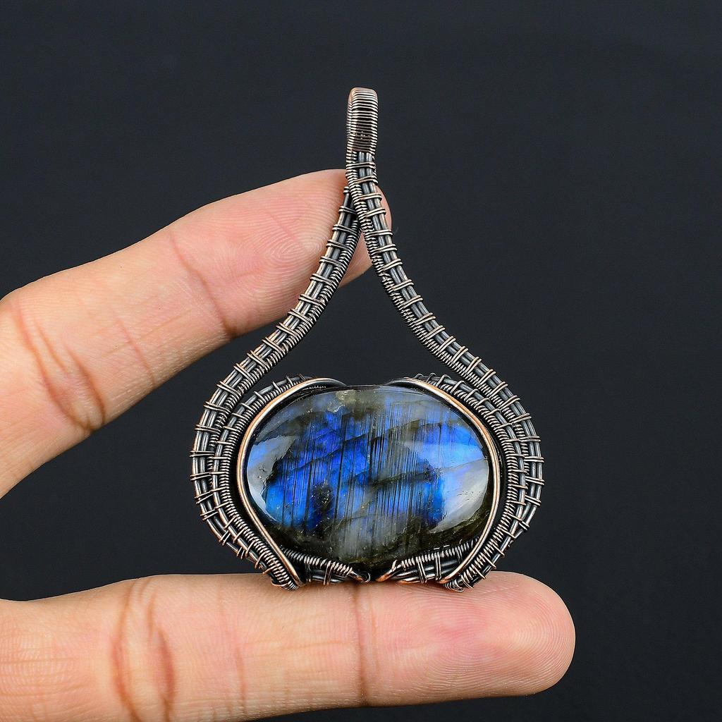 Labradorite Pendant, Handmade Gemstone 999 Copper Wire Wrapped Pendant Antique Jewelry, For Gift Silver Jewelry