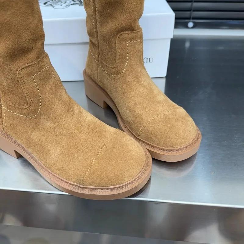 Women Retro Fad Chunky Ankle Boots Cozy Suede Shoes Winter Trend New Casual Walking Chelsea Botas Classic Mujer Zapatos