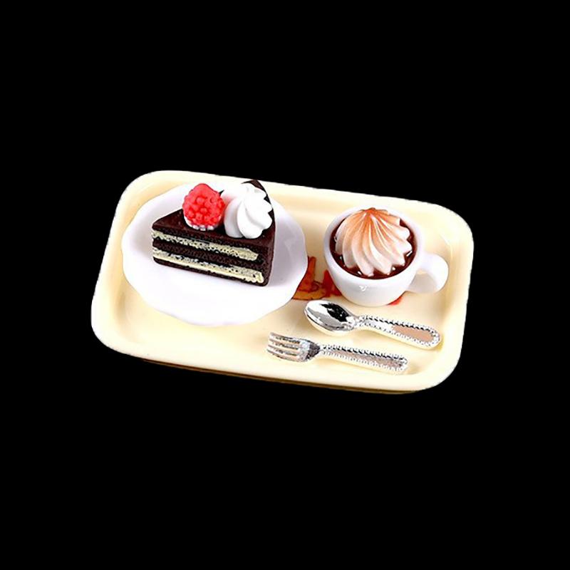 1Set Dollhouse Miniature Cheese Cake Coffee Cake Dessert Set Pretend Food Mini Cake For Bjd Dolls Toys Accessories