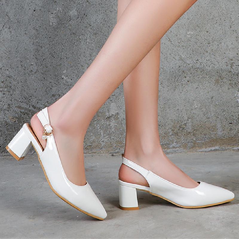 Sandali Estivi da Donna con Cinturini Posteriori Moda Scarpe Rosa Giallo Bianco per Ragazze Dolci Tacchi Medi Scarpe da Matrimonio Taglie Grandi da Donna