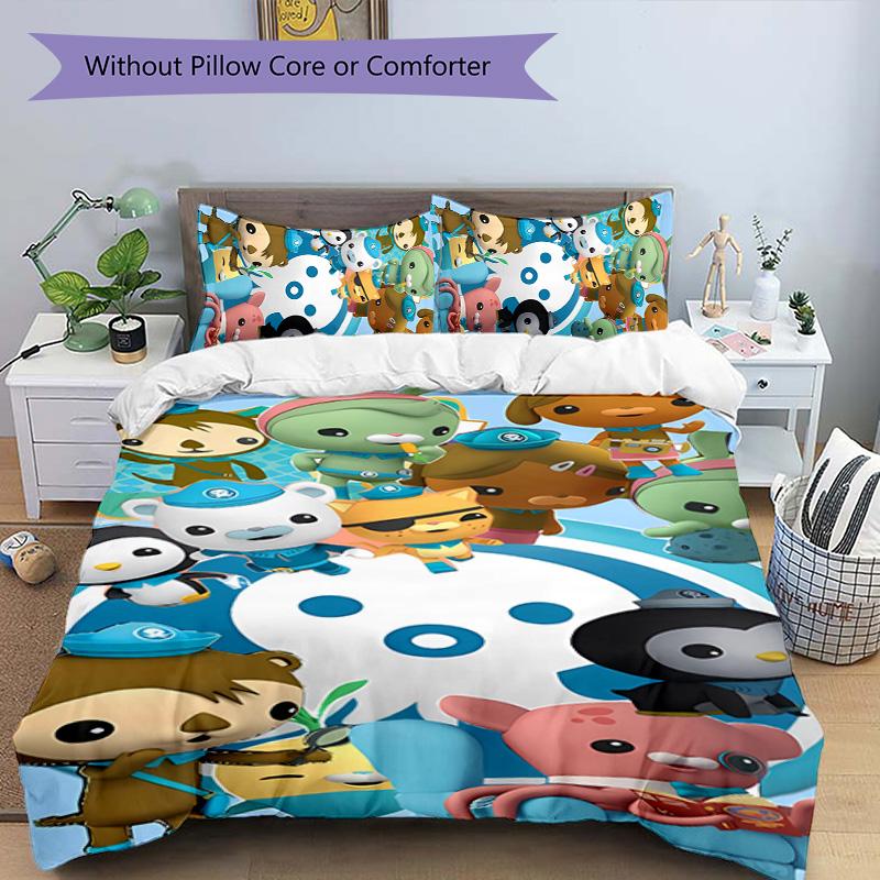 3-teiliges Octonauts Muster Bettwäsche-Set Bettbezug-Set enthält Bettbezug & Kissenbezüge, perfekte Ganzjahres-Schlafzimmerdekoration & Geschenk