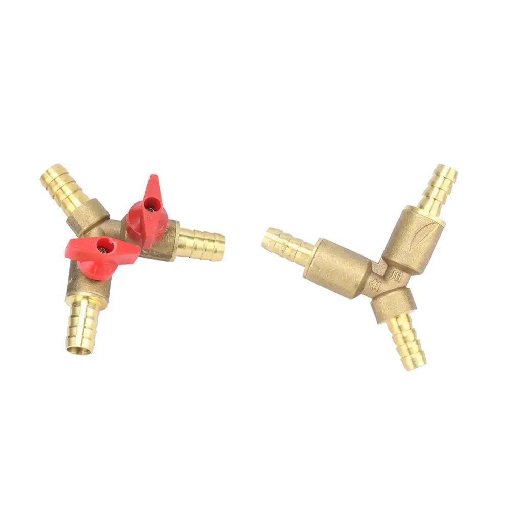 8mm 10mm Schlauchstutzen Y-förmiges Dreiwege-Messing-Absperrkugelhahn Rohrverschraubung Verbinder Adapter für Kraftstoff Gas Wasser Öl Luft 1 Stück