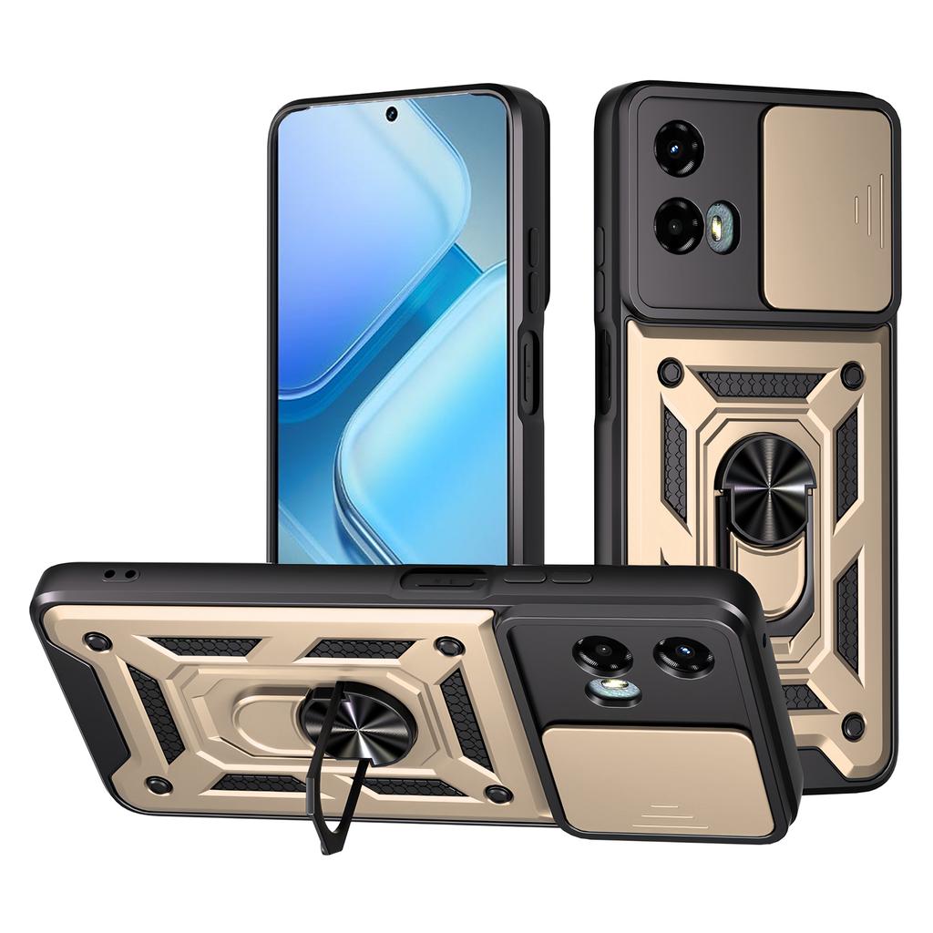 Für Motorola Moto G 5G (2024) Hülle mit Schiebekameraabdeckung PC+TPU Ständer Handyhülle