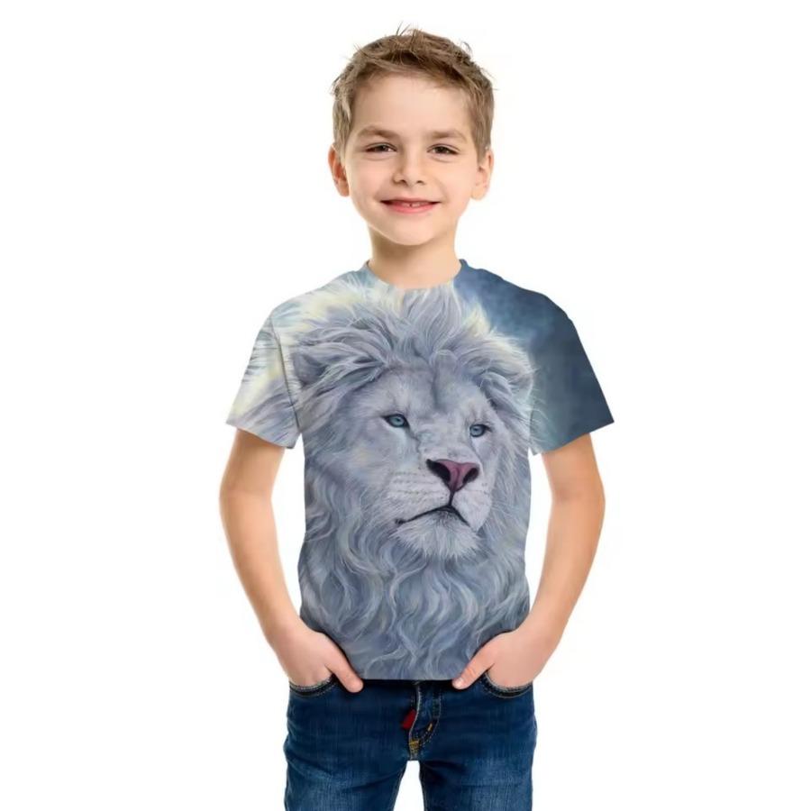 3D Digital Print Kids Stylish Lion Dragon Animal Pattern T-Shirt Boys Short Sleeve Crew Neck Casual T-shirts