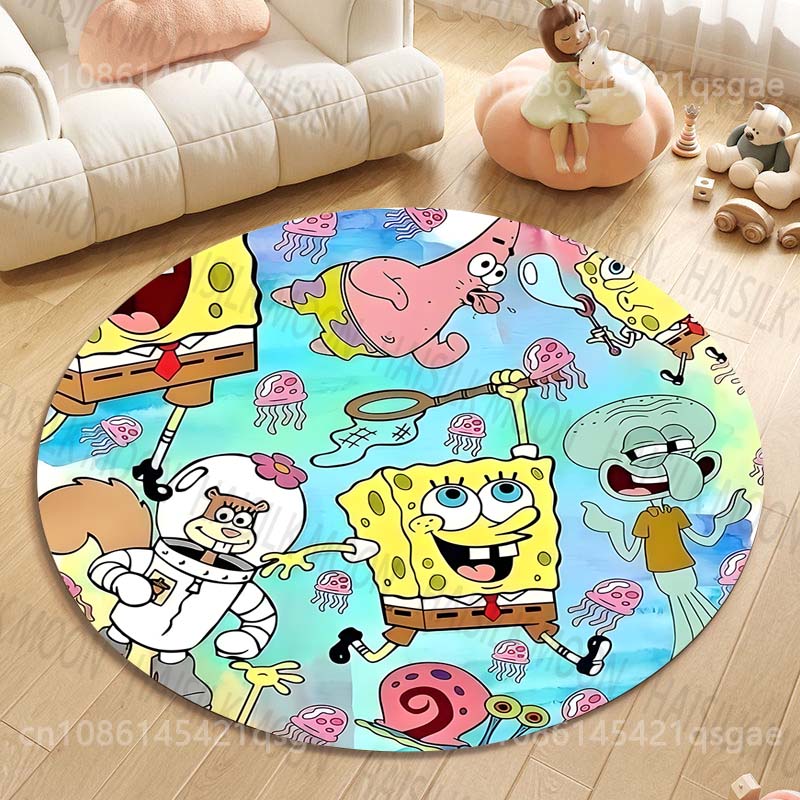 1 Stück Mehrere Stile Schwammkopf-Druck Runde Teppiche Teppich für Wohnzimmer Schlafzimmer Kinderzimmer Badezimmer Stuhlmatte Heimdekoration Luxuriöse Geschenke