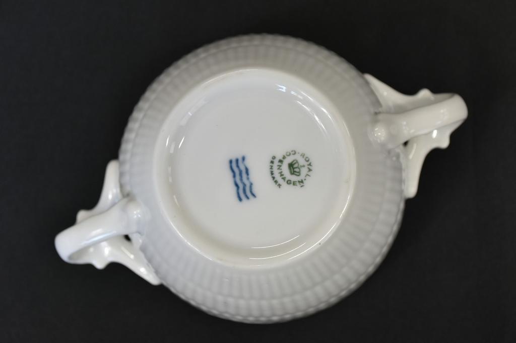ROYAL COPENHAGEN White Fluted Half-Lace Sugar Pot Denmark Vintage Rare