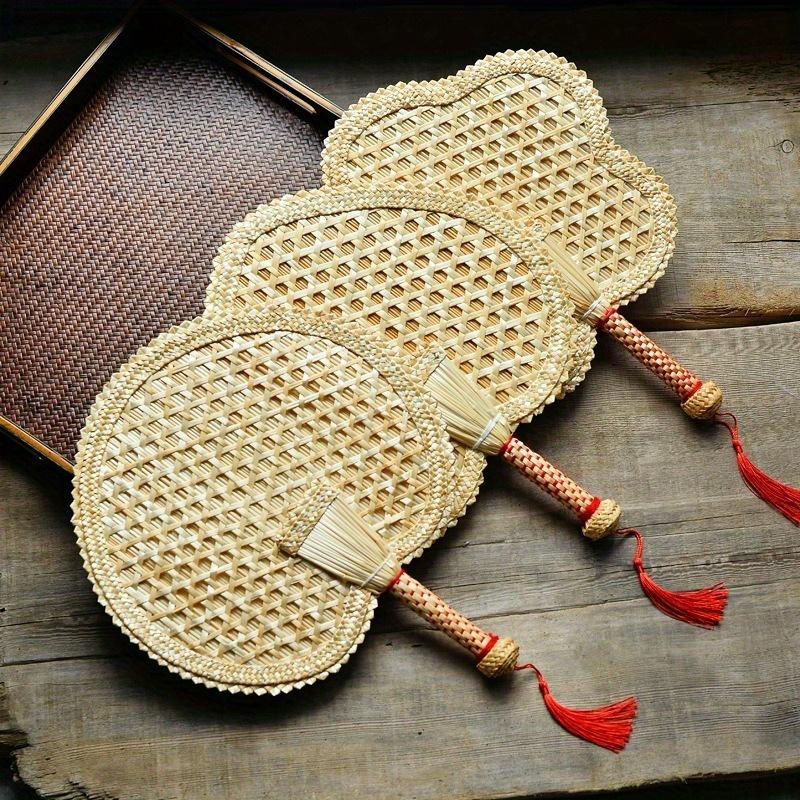 1pc Handmade Straw Fan Woven Large Cattail Fan Carry On Chinese Style Straw Fan Straw Woven Fan
