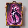 Dark Fantasy Character With Pink Flames Tin Plaque Poster Customized Wall Art Retro Vintage Metal Signs for Man Cave Desk Decor
