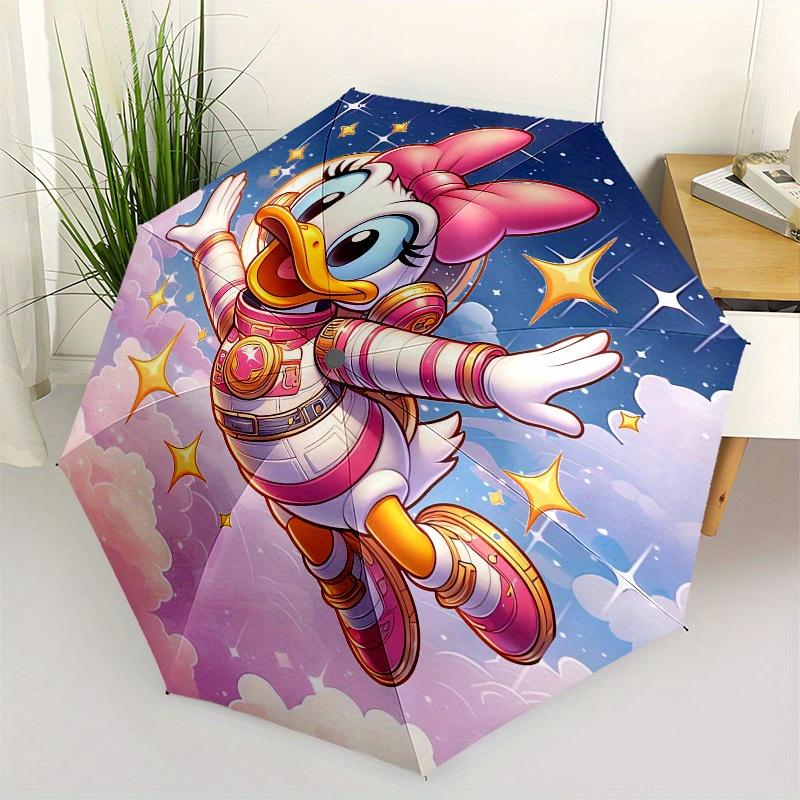 

Daisy Duck,Astronaut Fully automatic themed umbrella 8 ribs durable iron frame, tri fold compact design, perfect as a gift, travel umbrell