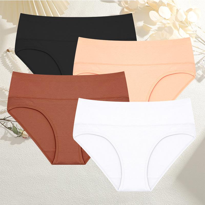 4Pcs/Set Comfortable Panties Solid Color Basic Briefs for Women Cotton Underwear S-XXL Panty Plus Size Women's Lingerie