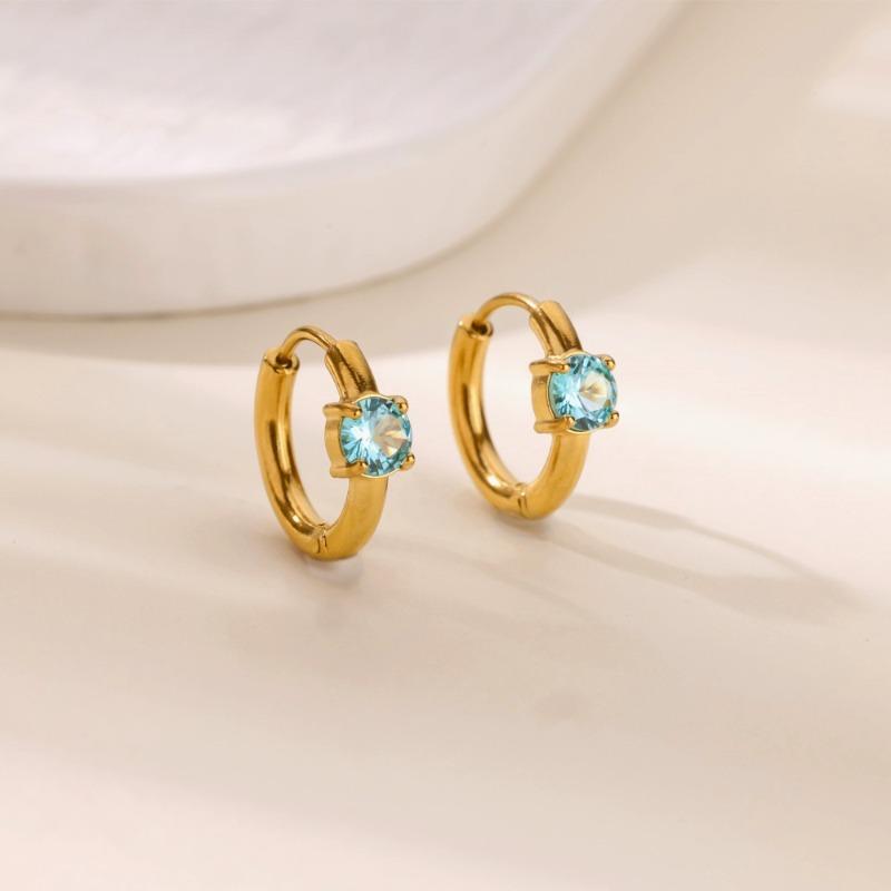 Hot Sale Fashion December Colored Birthstone Earrings Ladies Gold Stainless Steel Premium Earrings Temperament