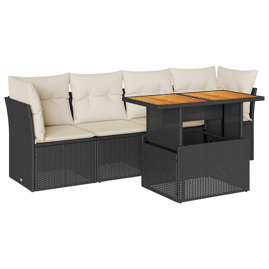 Vidaxl 5-Cz. Tuin Lounge Set, Kussens, Zwart Rotan PE