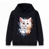 Kids Boys Girls Hoodie Cute Cat Colorful Splash Graphic Print Long Sleeve Pullover Hooded Sweatshirt Casual Streetwear Tops