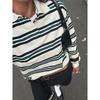 Miu Series Visual Sense American Retro Sexy Contrast Color Stripes Polo Collar Lazy Sense Long Sleeves Versatile T-shirt