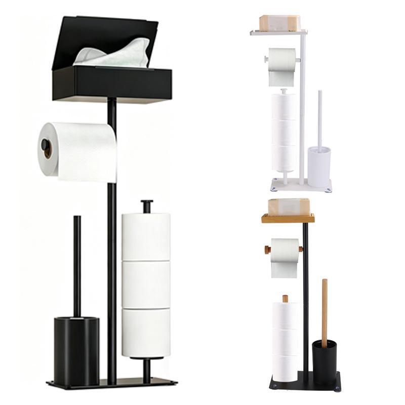 Vertical Toilet Paper Holder with Integrated Brush Organizer and Moisture-Proof Wipe Box