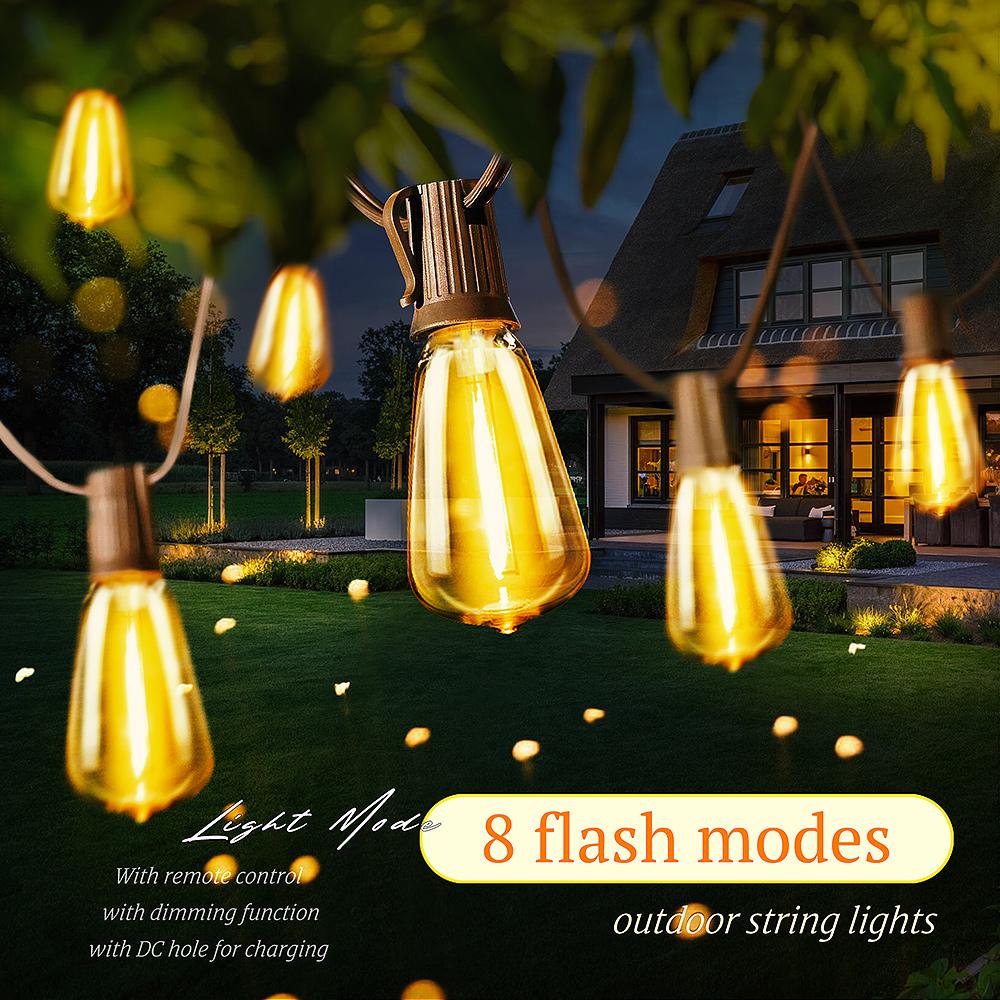39.3FT Solar String Lights Outdoor Waterproof, Solar Patio Lights with Remote Control & 25+1 Dimmable ST38 Bulbs Shatterproof