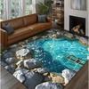 Tappeto con illusione ottica 3D di piscina con acqua trasparente e rocce, adatto per camera da letto, soggiorno, bagno, pavimento, decorazione per la casa.