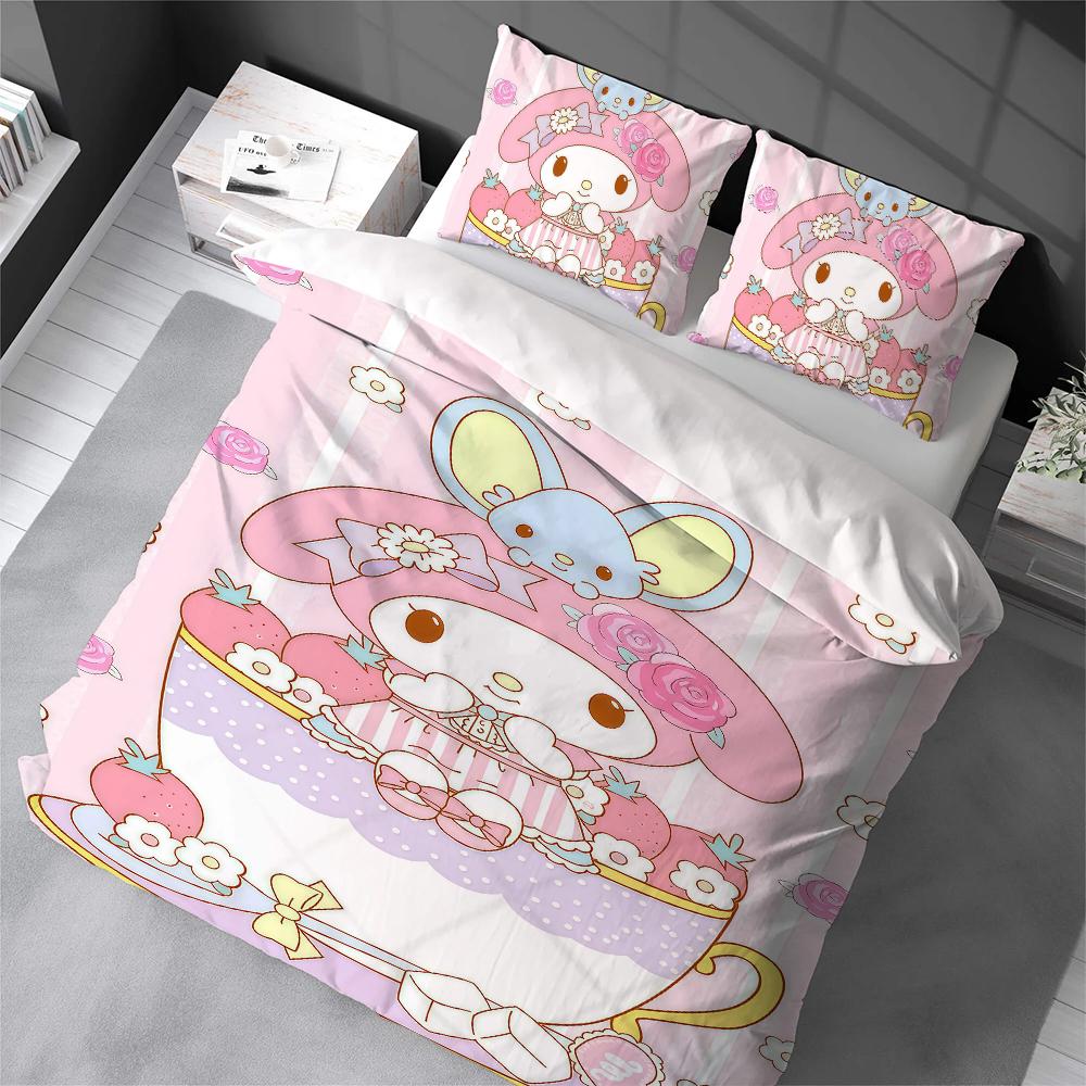 M-MelodyS Anime Cute Duvet Cover Set Home Style Bedding Soft Laundry Cotton Bed 3 Piece Set Student Dormitory Gift