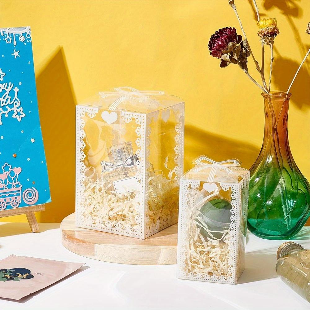 25pcs Elegant Transparent Rectangle Gift Boxes with Bows Durable PVC Perfect for Cookies Candies Ideal for Wedding Party Favors White Flat-Packed