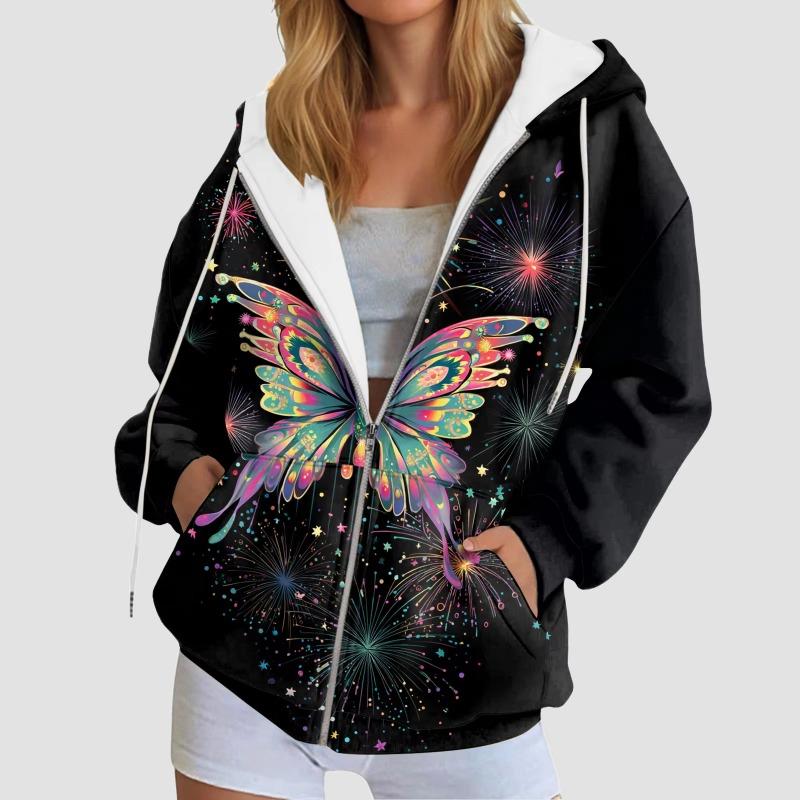 Women Zipper Hoodie Autumn Butterfly Print