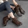 Retro Genuine Leather Short Boots Square Toe Solid Color Versatile Women's Flat Shoes