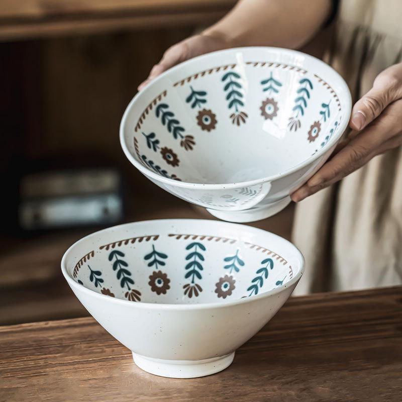 Hand-Painted Small Flower Hat Bowl Household Ceramic Bowl Japanese-Style Tableware Dish Bowl Noodle Bowl Fruit Salad Bowl Rice Bowl