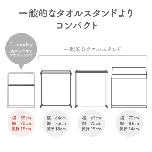 Daiya FLaundry Towel Stand, Side-Mounted Drying Rack for Face Towels, Mini Bath Towels, Bath Towels, and Bath Mats, 55cm Wide x 15cm Long x 70cm High,