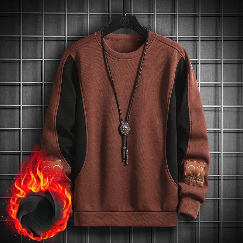 Round Neck Sweatshirt for Men, Autumn and Winter Casual Long-sleeved T-shirt, New Korean Version, Trendy Velvet, Versatile Loose Top
