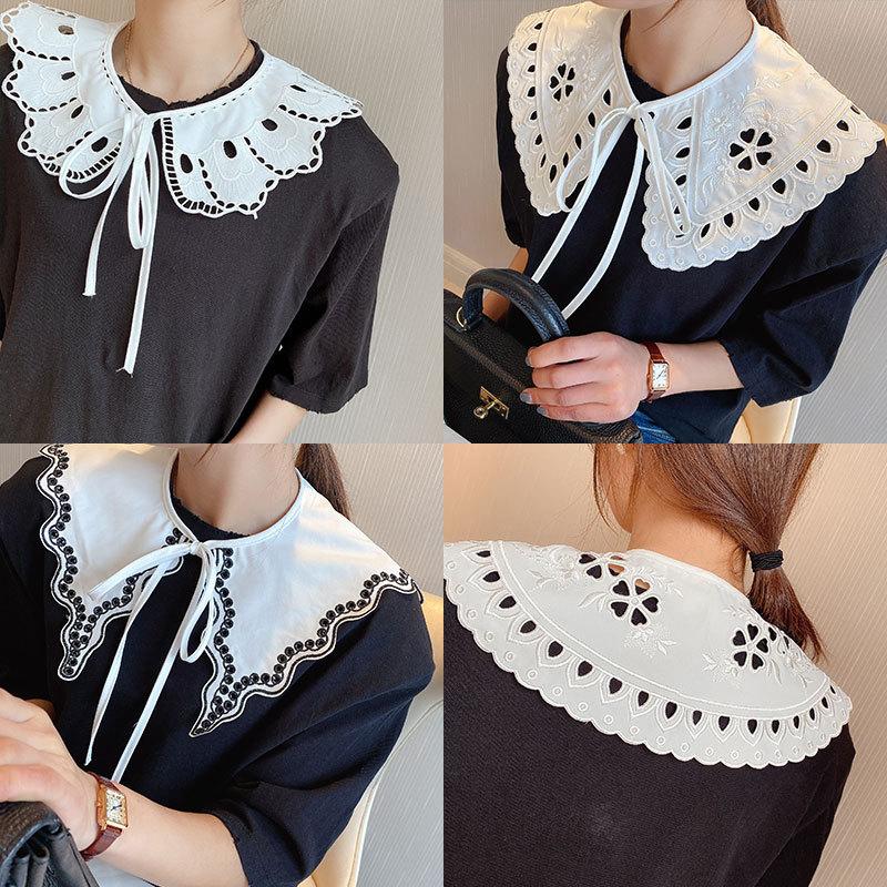 Classic White Detachable Fake Collar Shirt Fake Tie Vintage Embroidered Women Elegant Dress Women Tied Overhead Cotton Shawl