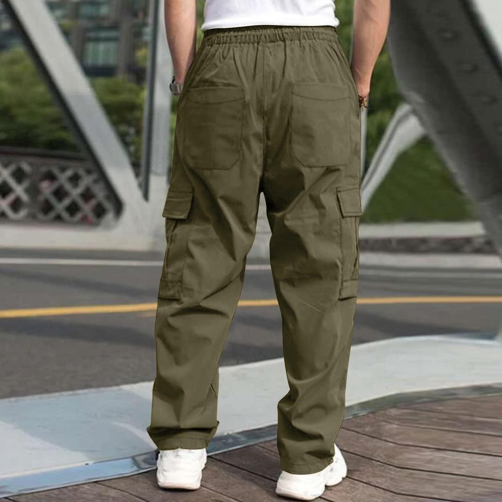 Männer Casual Cargo Hosen Elastischer Bund Kordelzug Multi Taschen Hip Hop Hosen Gerade Breite Bein Lange Hosen