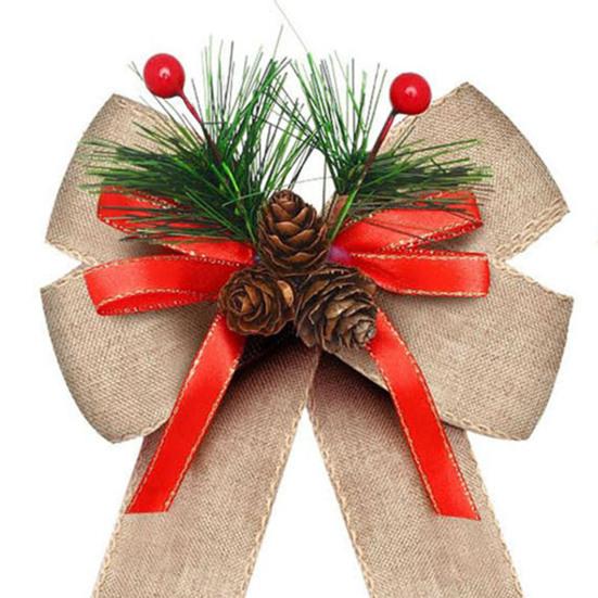 Christmas Bows with Pine Cones Pine Needles Buffalo Plaid Ribbon Bows Christmas Tree Wreath Decoration for Gift Wrapping