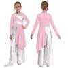 Girls Liturgical Dance Bodysuit Praise Worship Costume Metallic Color Block Wide-Leg Jumpsuit