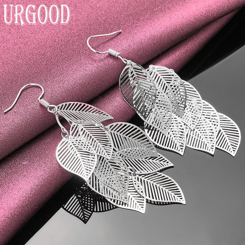 925 Sterling Silver Leaf Pendant Earrings Wedding Jewelry