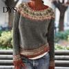 Comfortable Pullover Women Sweater Crew Neck Design Long Sleeve Patchwork Breathable Color Knitting Jumper Loose Fit Casual Knitwear Soft Knit Top