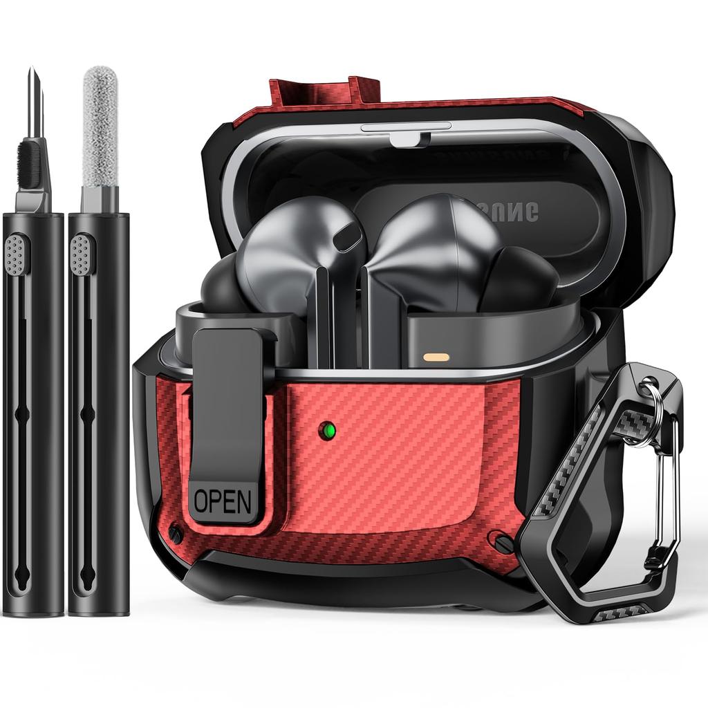 For Samsung Galaxy Buds 3 Pro/Buds 3 Case Cover with Secure Lock Clip Shockproof Protective Case with Carabiner & Cleaning kit